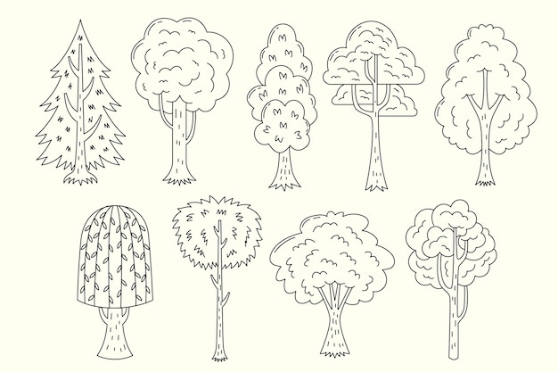 Vector hand drawn trees drawing illustration