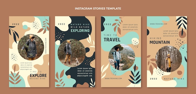 Vector hand drawn trekking instagram stories template