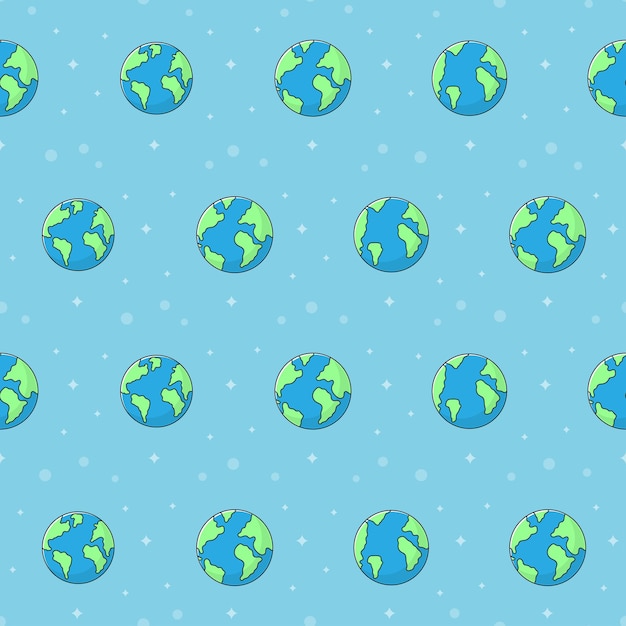 Vector hand drawn trendy cartoon earth seamless pattern