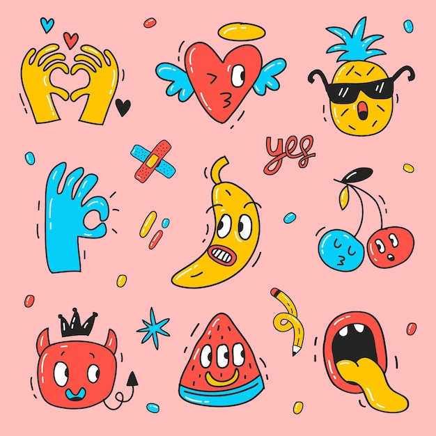 Hand drawn trendy cartoon element collection