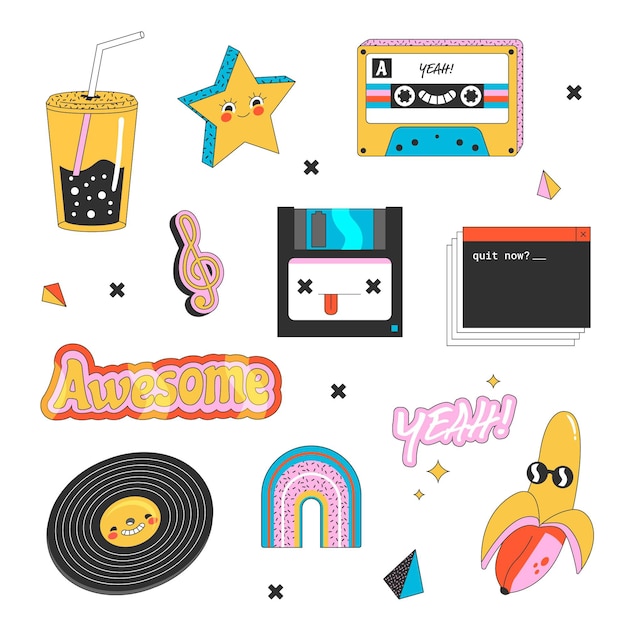 Vector hand drawn trendy cartoon element collection