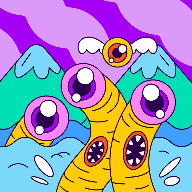 Vector hand drawn trendy cartoon sea monsters illustration