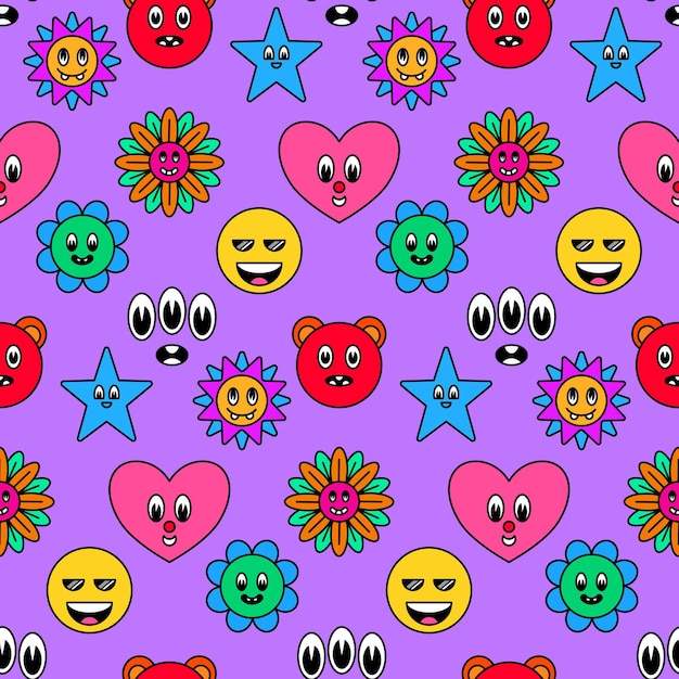 Hand drawn trendy cartoon vector seamless pattern design