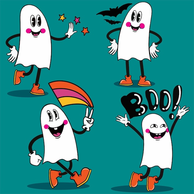 Hand Drawn Trendy Halloween Ghost Mascot Vector