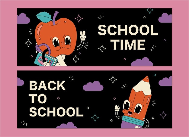 Hand drawn trendy traditional cartoon back to school banner flyer vector illustration