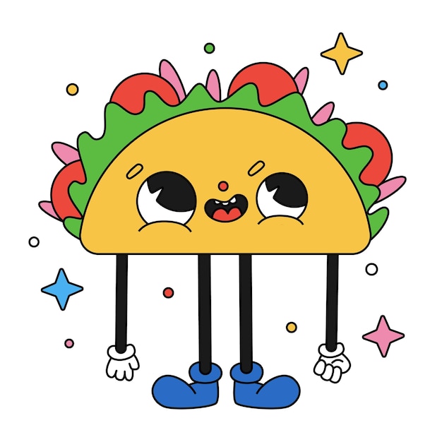 Hand drawn trendy traditional cartoon vector illustration cute taco food