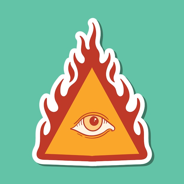 Рисованной треугольник огненный глаз винтажные каракули иллюстрации для татуировки наклейки плакат и т. д.