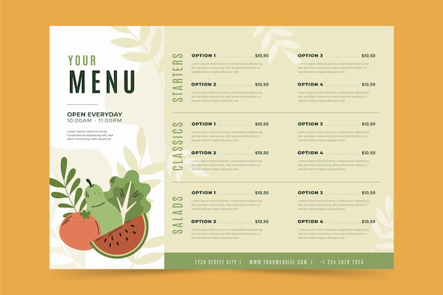 Vector hand drawn trifold menu template