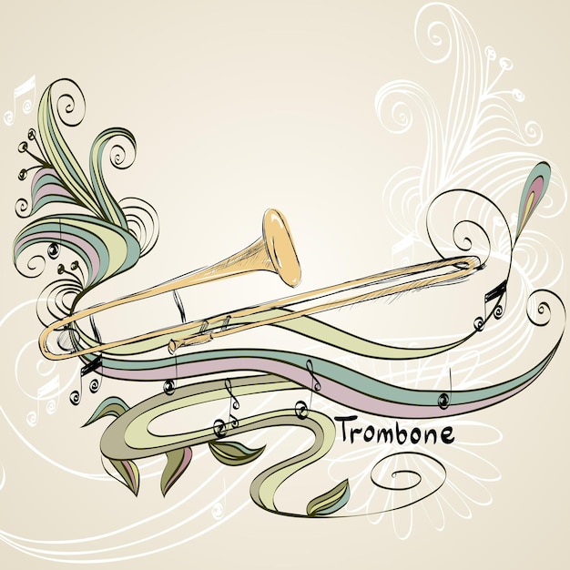 Hand drawn trombone on a light background