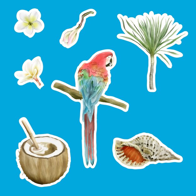 hand drawn tropical floral sticker collection