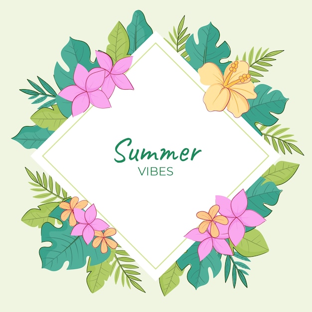 Vector hand drawn tropical flowers wreath frame