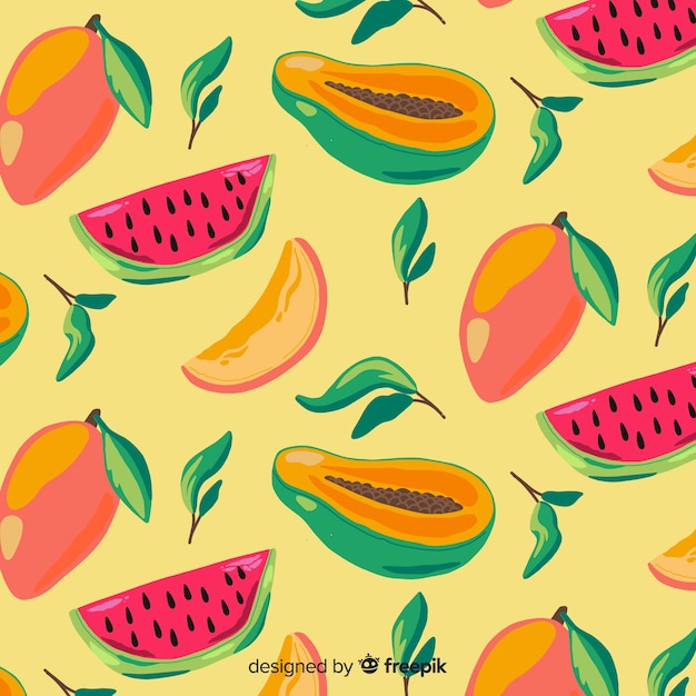 Vector hand drawn tropical fruit pattern