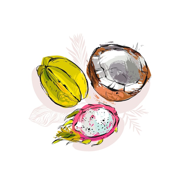 Hand drawn tropical fruits