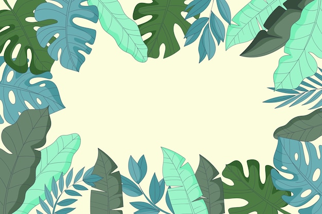 Hand drawn tropical leaves background