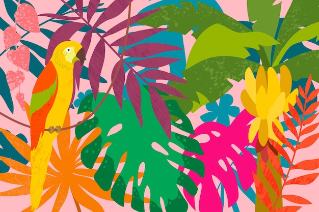 Vector hand drawn tropical leaves background