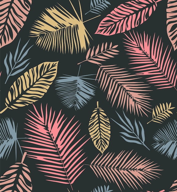 Hand drawn tropical leaves seamless pattern