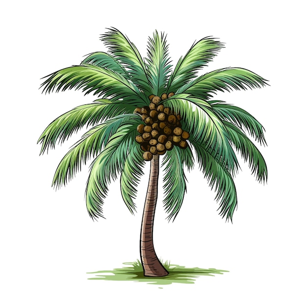 Hand drawn tropical palm tree cartoon vector illustration clipart white background