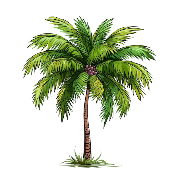 Vector hand drawn tropical palm tree cartoon vector illustration clipart white background