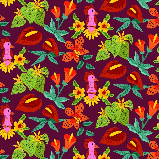 Vector hand drawn tropical pattern design