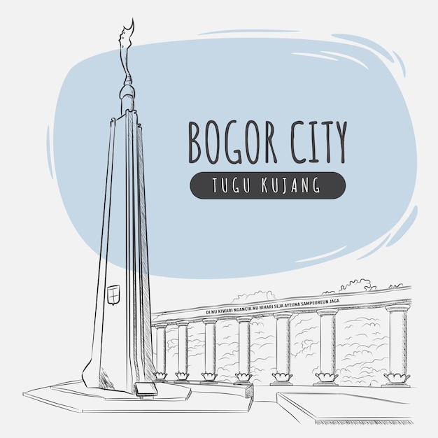 벡터 손으로 그린 tugu kujang bogor city의 랜드마크 터