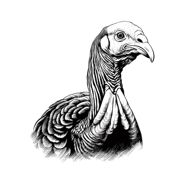 Hand drawn turkey outline black vector art illustration