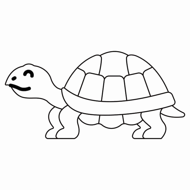 Hand drawn turtle in doodle style sketch. line art and color. kids education.