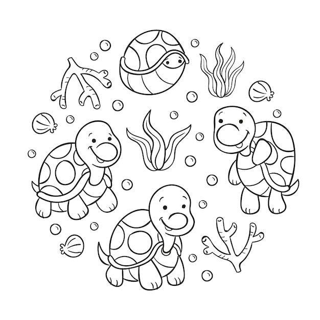 Hand drawn turtle outline illustration