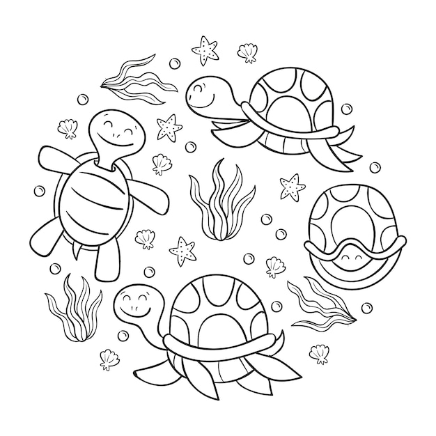 Hand drawn turtle outline illustration