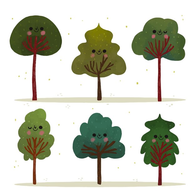 Vector hand drawn type of trees