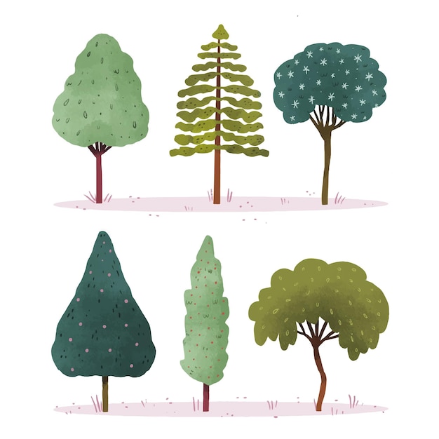 Vector hand drawn type of trees