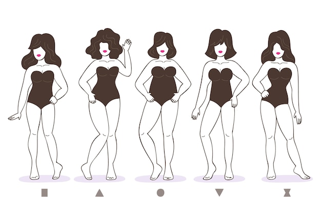 Vector hand drawn types of female body shapes collection