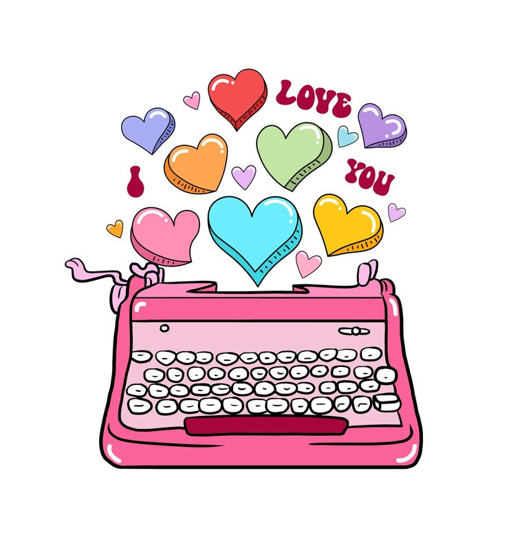Vector hand drawn typewriter and hearts vetcor i love you vector