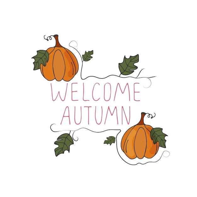Hand drawn typographic element with maple leaves umbrella and textHappy fall