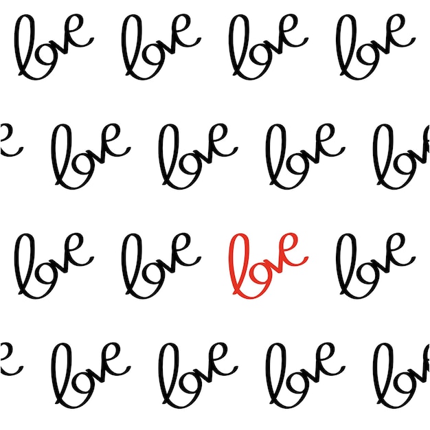 Hand drawn typography love pattern on black with highlighted on red