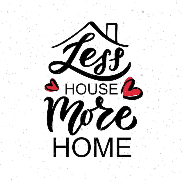 手描きのタイポグラフィポスターlesshouse morehome。テクスチャ背景にホームスイートホームを引用する