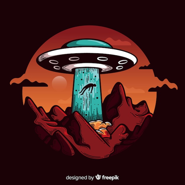 Vector hand drawn ufo abduction concept