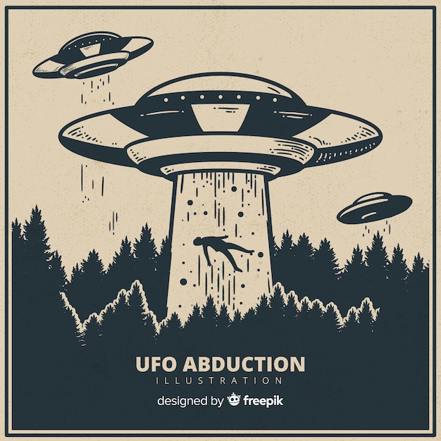 Vector hand drawn ufo abduction concept