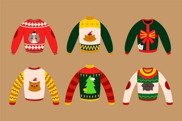 Vector hand drawn ugly sweater collection