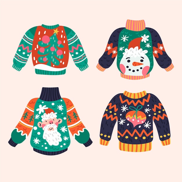 Vector hand drawn ugly sweater collection