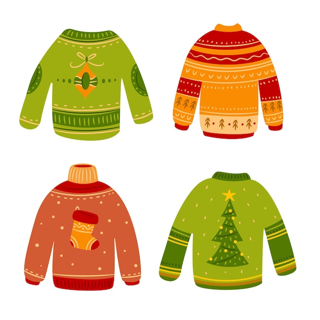 Vector hand drawn ugly sweater collection