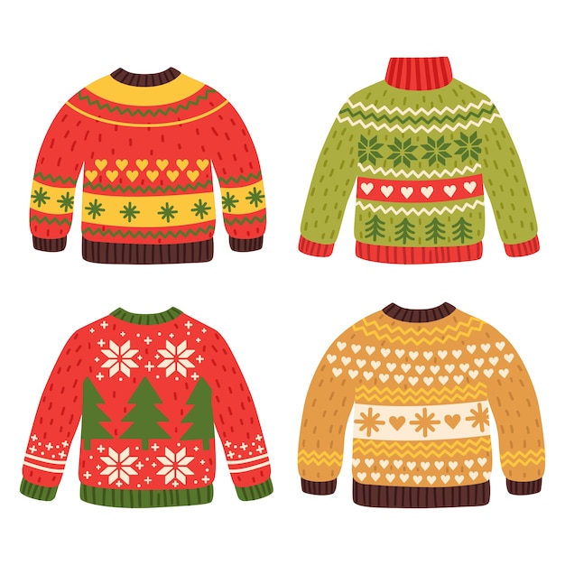 Vector hand drawn ugly sweater collection