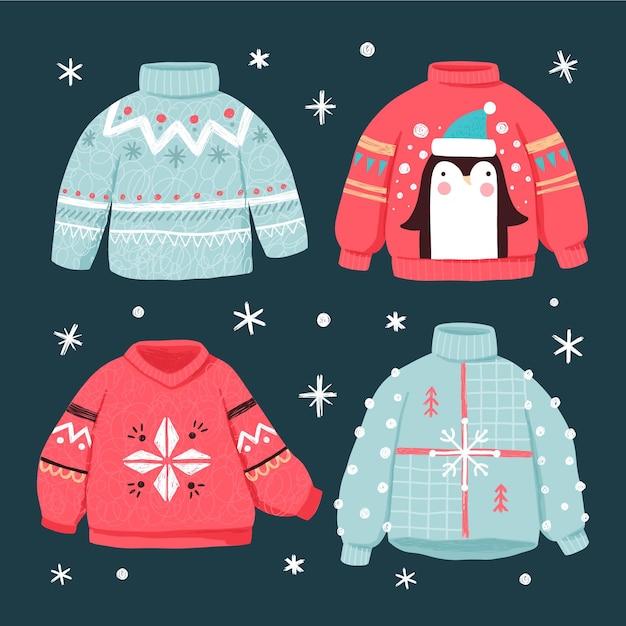 Vector hand drawn ugly sweater collection