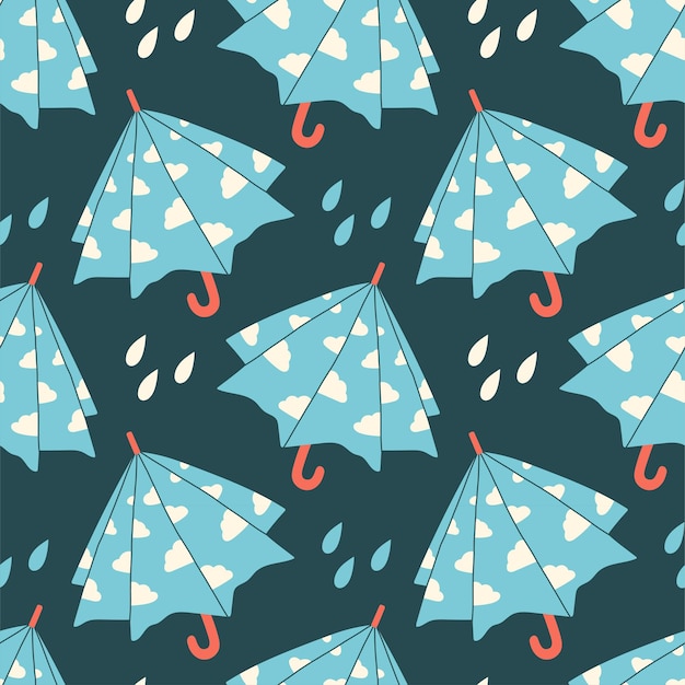 手描きの傘のパターン 可愛くてカラフルなベクトル傘 子供の服のシームレスパターン