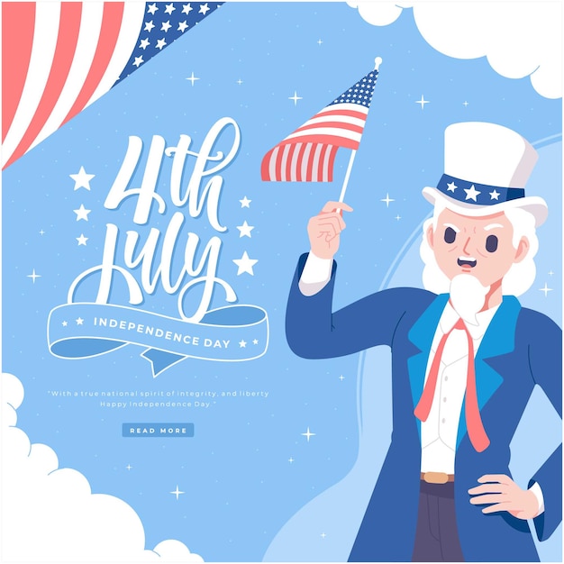 Hand drawn uncle sam character usa independence day illustration background