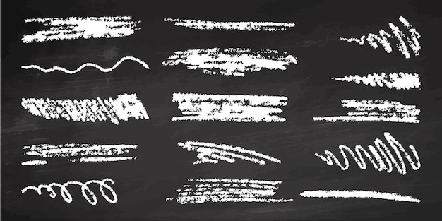 Vector hand drawn underlining elements brush with crayon effect chalk texture on chalkboard background