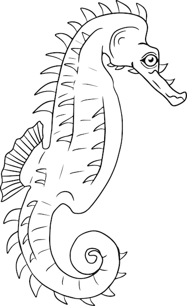 Hand drawn underwater creatures. Vector sea life, seafood. Coloring pages with Sea Horse