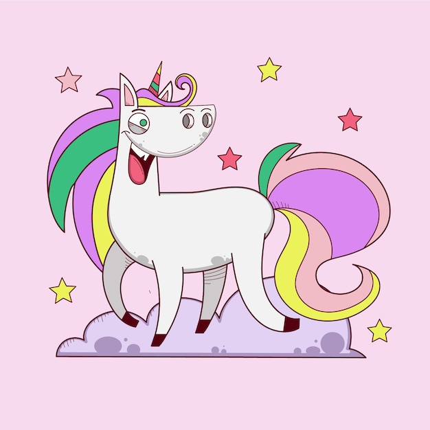 Hand drawn unicorn cartoon illustration