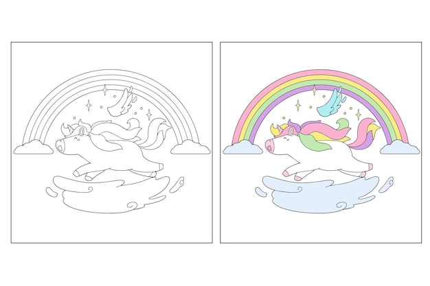 Hand drawn unicorn coloring page 1