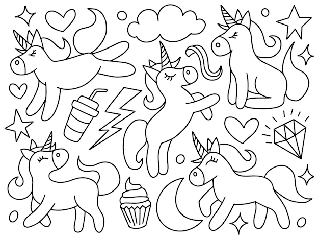 Elemento di unicorno disegnato a mano cartoon design