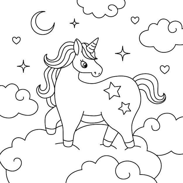 Vector hand drawn unicorn outline illustration